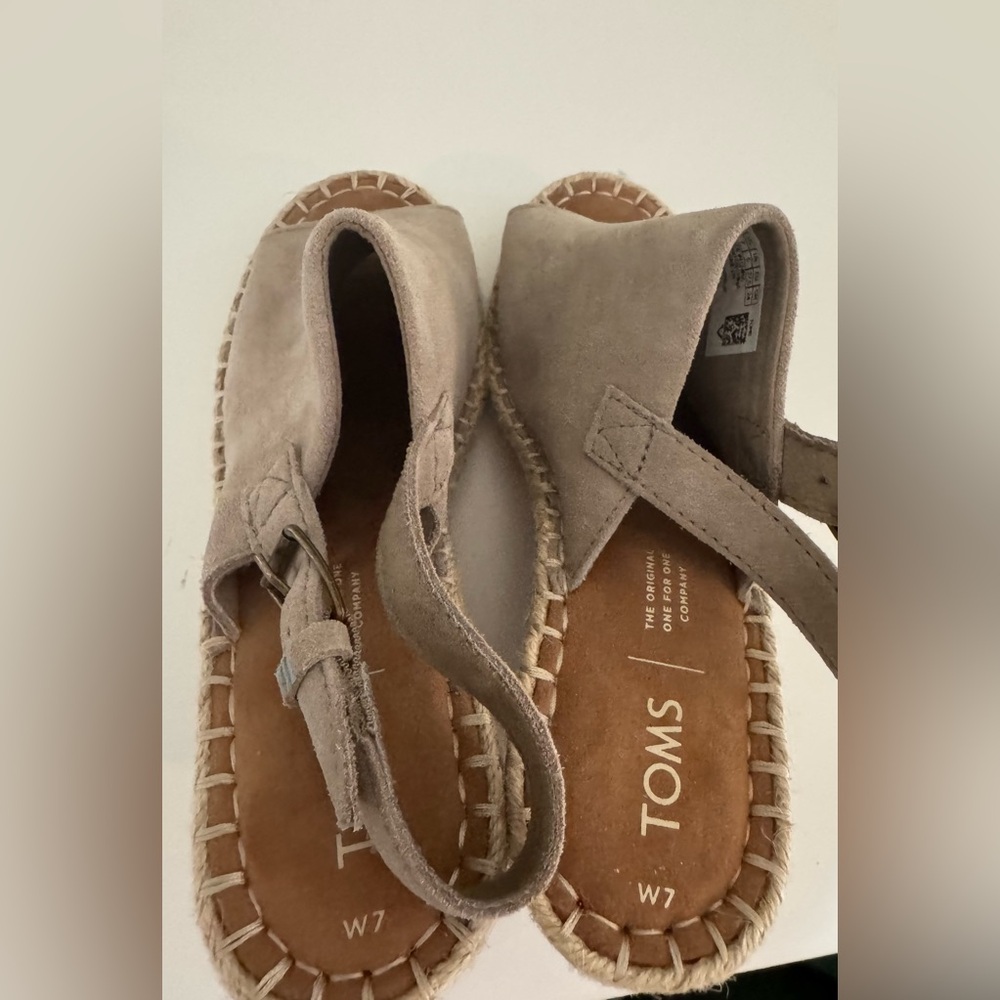Toms Monica Suede Desert Taupe Espadrille Wedges - Picture 5 of 8